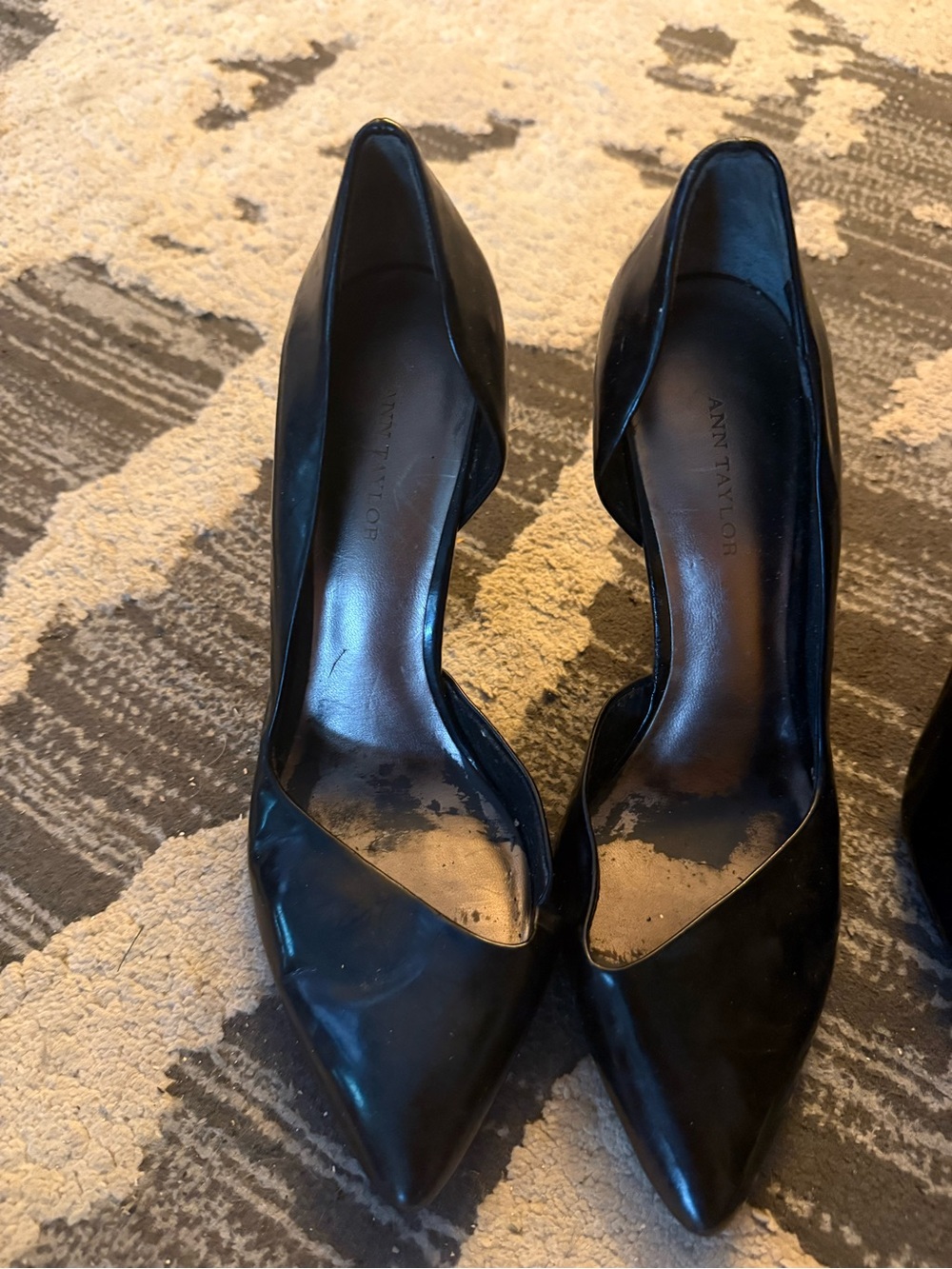 Ann Taylor Black Patent Pointed-Toe D'Orsay Pumps